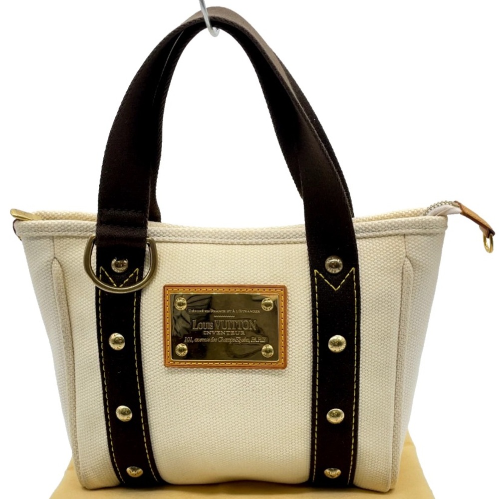 Authentic Louis Vuitton Antigua Cabas PM White Canva Tote Bag W/Nametag NS120248